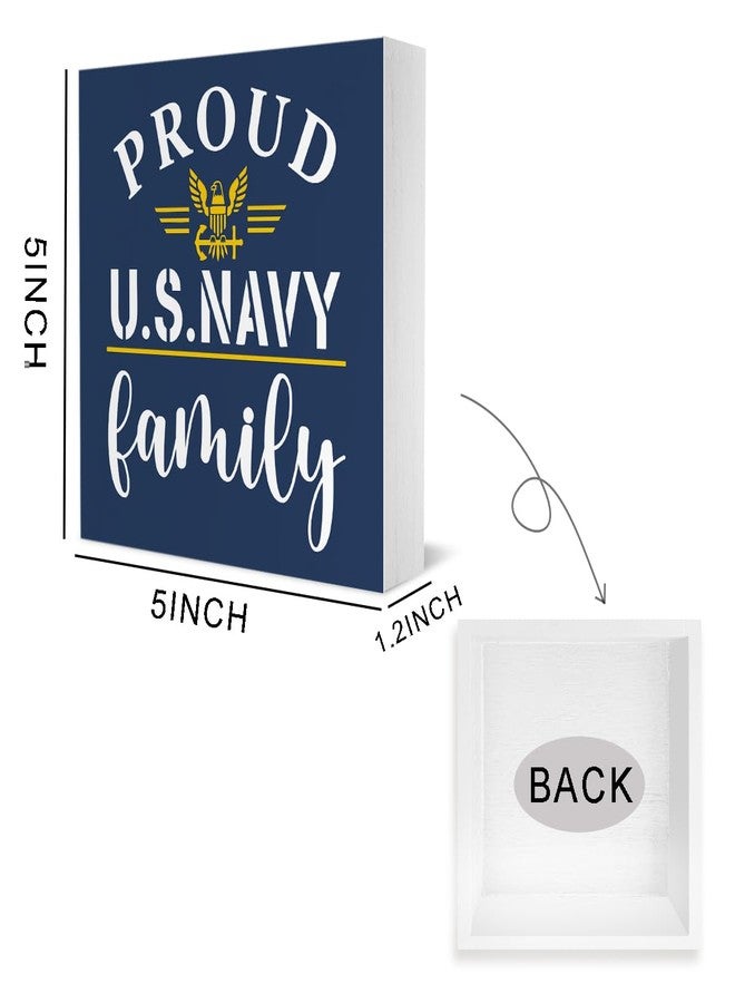 BARREEMO Proud Navy Family Decor Gifts for Navy Mom Dad Family US American Marine Military Patriotic Veterans Day Wood Decorations Sign for Home Office Desk Table Shelf 5 x 5 Inches - Image 2